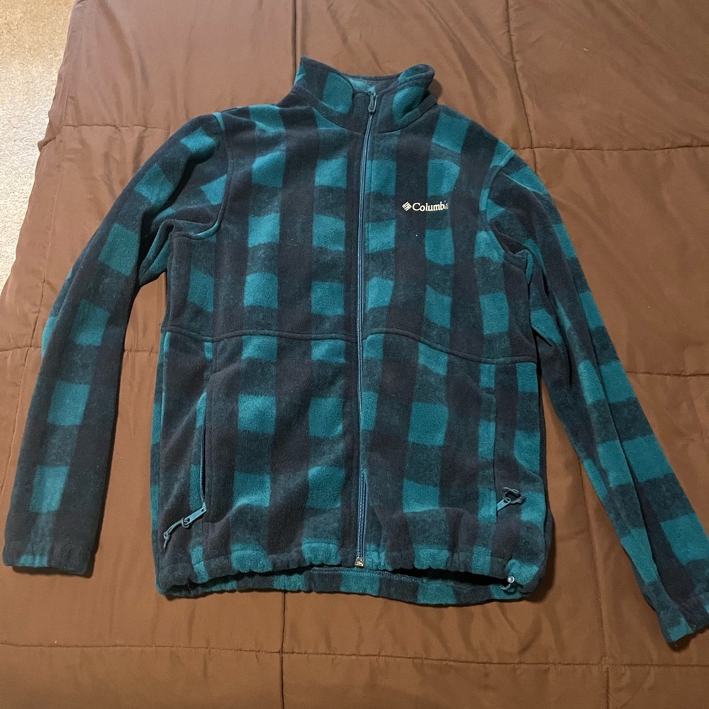 Columbia Blue and Black Plaid Fleece Jacket